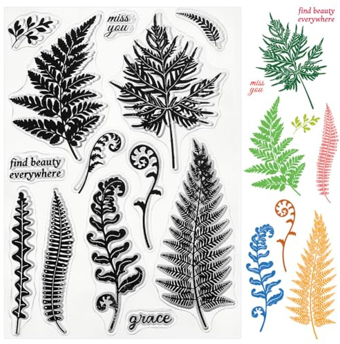 INFUNLY Leaves Clear Stamps for Card Making Fern Leaf Transparent Silicone Stamps Vintage Plants Silicone Stamp for Crafting Grass Plant Rubber Stamp for DIY Art Work Scrapbooking Paper Decor