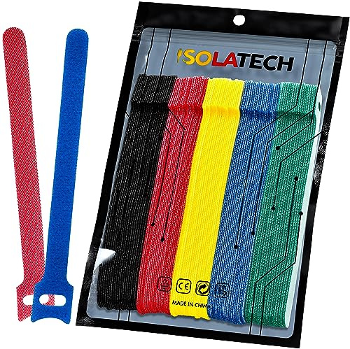 ISOLATECH 100 återanvändbara färgglada kabelbindare 150 × 12 mm, justerbara med krok-och-loop-stängning, UV-beständiga, för kabelorganisering