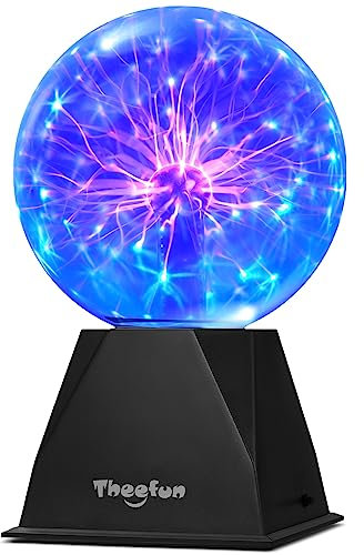 Theefun Bola de Plasma Mágica, 6 Pulgadas Bola Luminosa Bola de Relámpagos Sensible al Tacto Juguete Educativo Parpadeante Física Luz de Destello Lámpara de Plasma Esfera Efectos, Azul