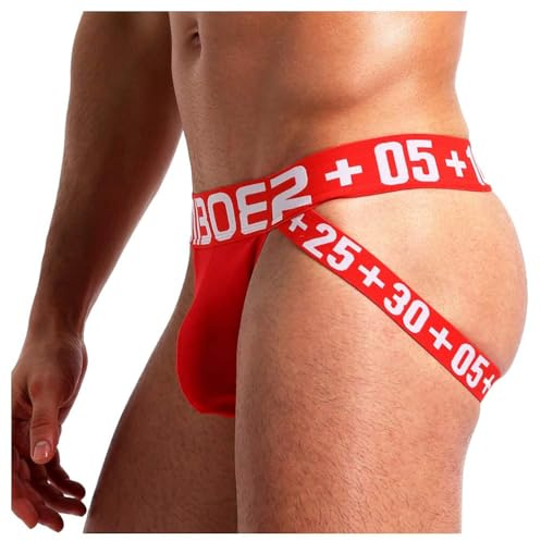 Alienjoy Jockstrap string för män, tanga, sexiga underkläder, bomull, män, trosor, stringtrosor, sport, jockband, kalsonger, röd, XL