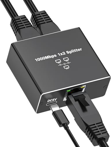 Olycism Divisor Ethernet 1 a 2 Adaptador de Grifo de Internet RJ45 de Alta Velocidad de 1000 Mbit/s Grifo de Red de Grifo Gigabit Ethernet con Cable de alimentación USB para Cable Cat 5/5e/6/7/8
