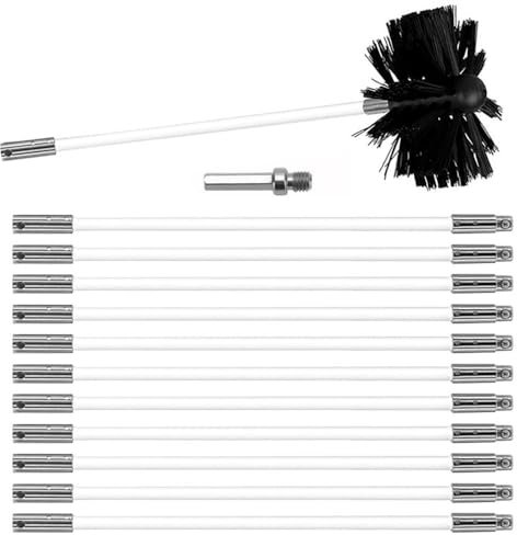 MOCNT Kit de Broussailles de Nettoyage de Cheminée Ensemble de Brosse de Cheminée Réglable Brosse Nettoyage Ramonage Outil avec 12 Tiges Flexibles 1 Tête de Brosse 150mm