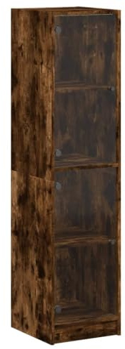 vidaXL Highboard with Glass Doors, Sideboard for Hallway Living Room, Cupboard with Storage, Home Organiser Storage Cabinet, Modern Style, Smoked Oak