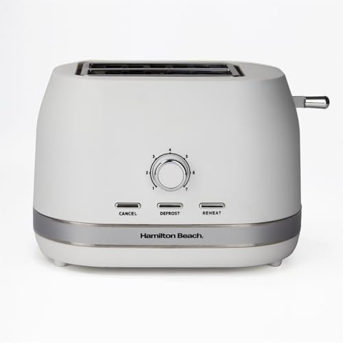 Hamilton Beach Toaster 2 Slice, Ella, 800W, Wide Slots, 7 Variable Browning Levels, Defrost, Cancel & Reheat Settings, Removable Crumb Tray, Integrated Cord Storage, Matte White - HBT1322MW