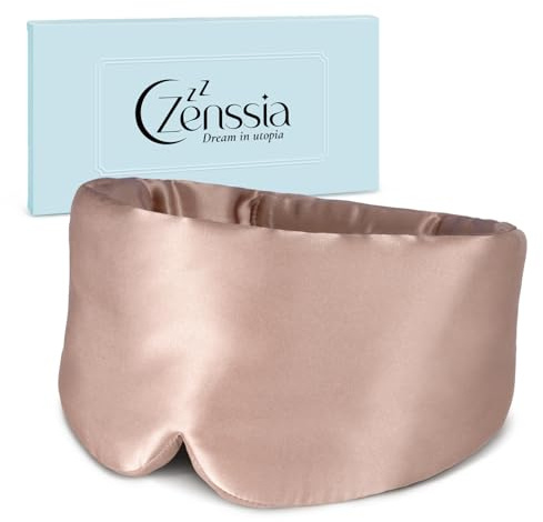 Zenssia Schlafmaske Seide für Damen und Herren, vergrößerte und verbreiterte Augenmaske mit verstellbarem Klettverschluss für tägliche Ruhe und kurze Pausen auf Reisen, Kamelfarben