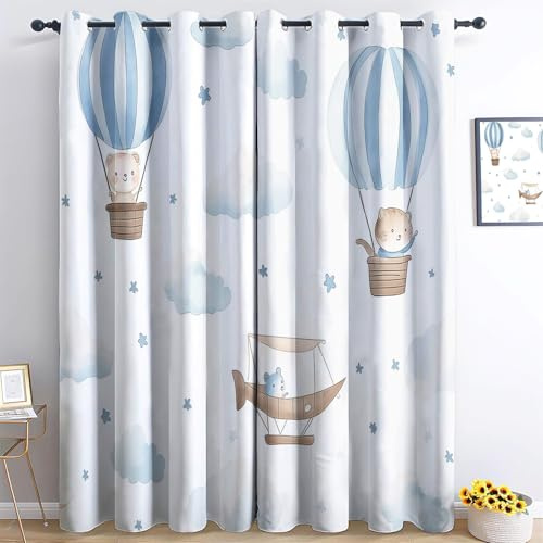 Tende oscuranti per camera da letto, soggiorno, acquerello, mongolfiera, nuvole, tende bianche con occhiello, isolamento termico e riduzione del rumore, tende in morbido poliestere 91,4 cm L x 213,4
