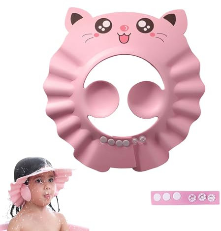 Gorro de Ducha de Bebé Para，Gorro ducha niños，Visera baño niños，Suave Ajustable con Protección para los oídos Gorro de ducha，Evita que los ojos se llenen de Agua y Champú Protege para el (Rosado)