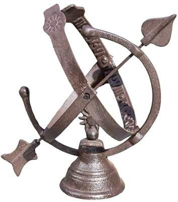 Darthome Cast Iron Armillary Sphere Sundial 27x35x29cm Antique Brown Arrow Garden Heavy Sun Clock