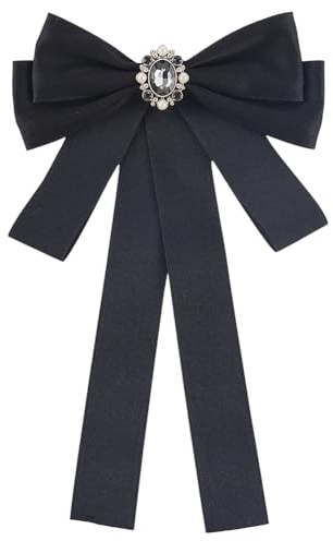 CABODYALS Papillon In Cristallo con Strass Neri e Spilla Regolabile, Pre-Annodato, In Tessuto di Raso di Seta Vintage, con Fiocco, Colletto, Spille, Cravatte per Donne e Uomini, Abiti Da Festa, Abiti,