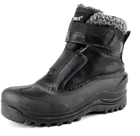 riemot Bottes de Neige Homme, Boots D'hiver D'extérieur,Imperméable et Antidérapant Chaussures de Trekking Outdoor Confort, Boot Thermiques Doublées et Chaudes Hiver à Enfiler, Noir Hommes EU 41