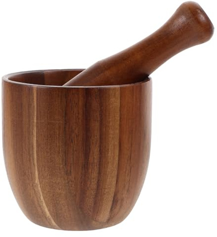 MAGICLULU Holz Mörser und Stößel Satz mit Schüssel für Effizientes Knoblauchmahlen und Pfefferzerkleinern Platzsparend den Täglichen Küchengebrauch