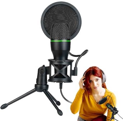Po-p-filter – USB-mikrofon med justerbar RGB | bomarm – RGB-kondensatormikrofon, USB, för datorinspelning, livestreaming, karaoke, brusreducering, röst och videokonferenser