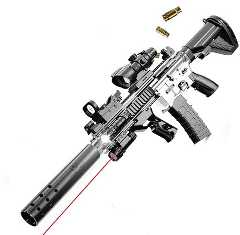 Sniper Rifle Toy Foam Blaster with Target and 20 EVA Soft Bullets, Shell Ejection Toy Gun, Team Activity Shooting Game for Kids and Adults，Silver