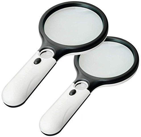 2 Pack Magnifier 3 LED Light, Marrywindix 3X 45X Handheld Magnifier Reading Magnifying Glass Lens Jewelry Loupe