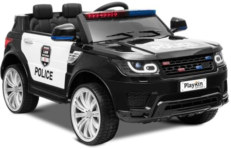 Playkin COP Car - Voiture de Police de Batterie 12 V Enfants 3-8 Ans avec lumières, Sons, Manette Jouets Enfants Voitures de Batterie Noir