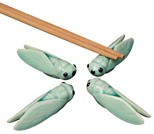EORTA 4 Pcs Chopstick Rests Cute Ceramic Cicada Shaped Knife Rests Chopsticks Holder for Home Decor, Dinner, Restaurant, Gift, Crafts, 7.5 cm
