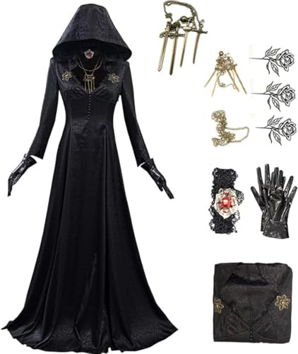 Taeyue - Disfraz de Halloween, carnaval medieval, vestido con capucha y cosplay, negro, talla XS para mujer