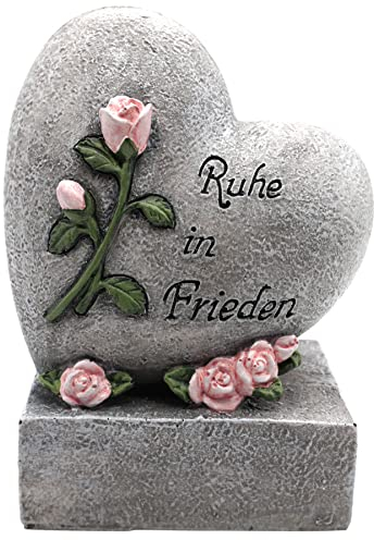 Anosta Herz auf Sockel - Grabdekoration, Grabschmuck (grau - rosa Rose)