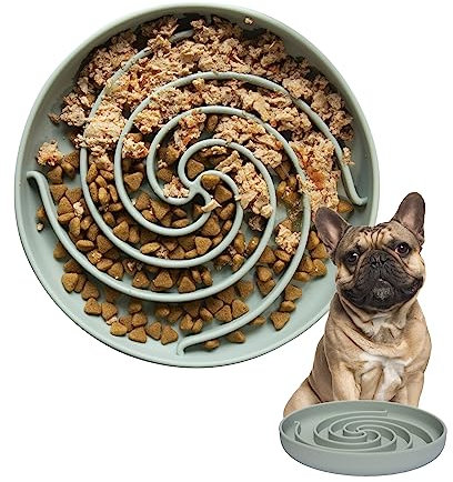 Bifeaw Dog Puzzle Bowl - Silicone Slow Feeder Dog Bowls for Healthy Eating - Puppy Slow Feeder Non-Slip Design Dishwasher Microwave Safe (Grey-green)
