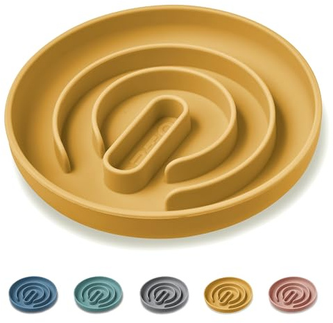 OHMO Slow Feeder Dog Bowl, Silicone Dog Bowls with Suction Cup Slow Down Eating for Cat Puppy, Healthy Eating Anti Choking Anti-Slip Eco-friendly (Amber)