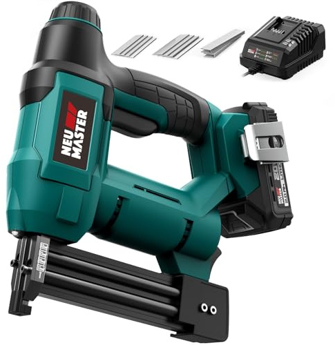 NEU MASTER Nail Gun Cordless with Battery Powered - 18 Gauge 2 in 1 Brad Nailer/Staple Gun, 20V Max. 2.0Ah Battery & Charger, 800 Nails & 200 Staples Included