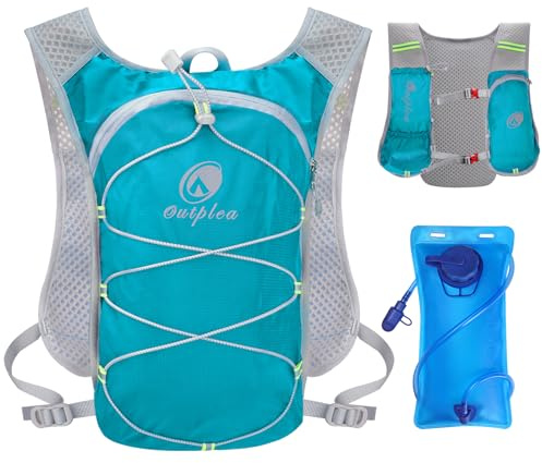 Outplea Chaleco Hidratacion Trail Running Mujer Hombre, Mochila Hidratacion con Bolsa de Agua de 2L, Mochila MTB para Maratón Ciclismo Senderismo, Cerceta