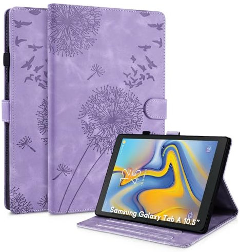 Rostsant Handyhülle für Samsung Galaxy Tab A Löwenzahn PU Leder Galaxy Tab A 10,5 Flip Case Brieftasche Tasche Hülle Magnetisch Handyhülle für Galaxy Tab A 10,5 Zoll 2018 SMT590/T595/T597 Violett