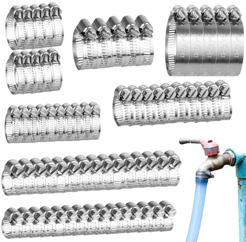 LURNODY 70 Pièces Collier de Serrage Inox, Collier de Serrage Réglables 304, 6-51 mm Serre Cable Acier, Convient pour La Maison L'Automobile L'Industrie Les Tuyaux Et Les Tuyaux
