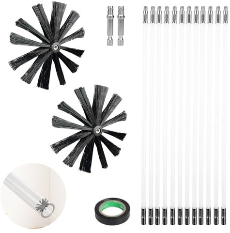 ZLLZPZD 4.8m Pulizia Canna Fumaria,Ø150mm Spazzacamino con 12 Verghi Flessibili 410mm,Kit Pulisci Camino Canna Fumaria con 2 Spazzola,Spazzacamino 16 Pezzi per Camino/Stufa Legna/Asciugatrice