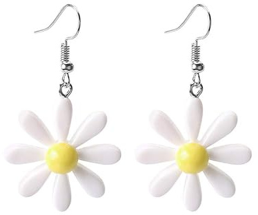 TAXTYHRE Boucles d'Oreilles Femme Marguerite, Boucles d'Oreilles Pendantes Fleurs, Accessoires Multifonctionnels pour les Fêtes D'été et la vie Quotidienne (Blanc)