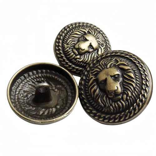 10 piezas de botones de metal con tallo, patrón de león vintage, redondos, para coser en ropa, trajes, blazers, chaquetas, uniformes y trabajo manual