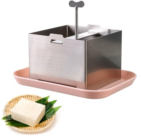 Kamanan Tofu Press, Stainless Steel Tofu Press, Tofu Maker Kit with Drip Tray and Gauze, DIY Tofu Pressing Mold for Kitchen Tool Lovers, 12 x 12 x 9cm