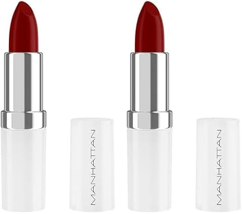 Manhattan Lasting Perfection Satin Lipstick 890 Alarm, Lippenstift für intensive, langanhaltende Farbe und feuchtigkeitsspendende Pflege (Packung mit 2)