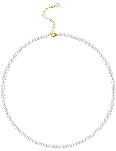 Tunejoy Collar de Perlas para Mujeres Blanca Gargantilla de Perlas Joyería Imitación Redonda Corta Ajustable 4mm Regalo para Niñas Señoras Boda Nupcial Cumpleaños con Cadena de Extensión