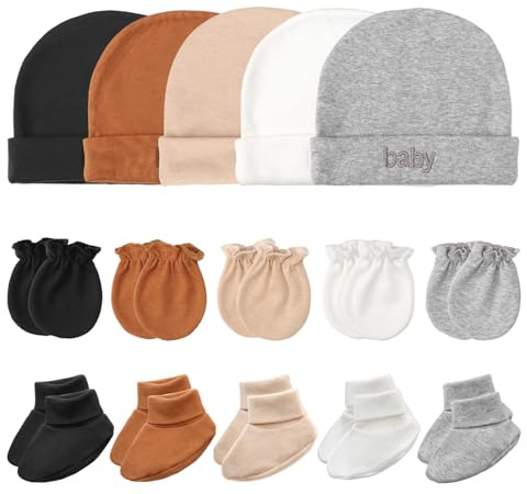 DRESHOW Bébé Nouveau-né Chapeau Moufles Chaussettes Ensemble Gants de Protection Doux Mignon Bonnet en Coton Chaussettes Chaudes et Épaisses pour Bébé Garçons Filles 0-6 Mois