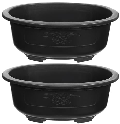 BESPORTBLE Lot de 2 pots de fleurs ovales pour bonsaï - Pour jardin et bureau - Grand pot de fleurs avec trous de drainage - Réutilisable - Pour l'intérieur et l'extérieur - Jardinières décoratives