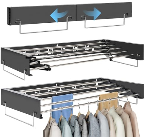 Väggmonterat torkställ för kläder | infällbar tvätttorkställning | vikbart tvättställ med 80 cm stavar x 5 hängande linjer | hopfällbar klädtork för inomhus utomhus badrum (svart)