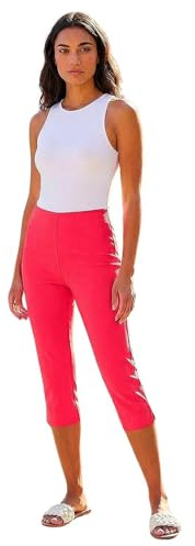 Roman Cropped Trousers for Women UK Ladies Capri Leggings Summer Pants Short Crop Stretch 3/4 Length Three Quarter Pedal Pusher Clothes Elasticated Bengaline Cut Off - Plain Coral - Size 10