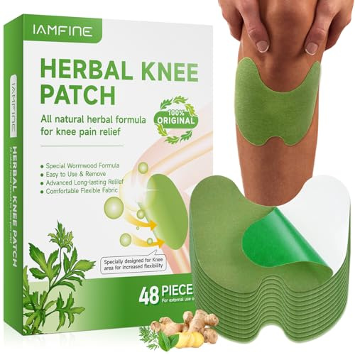 48Pcs Knee Pain Relief Patches, Herbal Knee Patches for Pain Relief, Natural Wormwood Relief Patch Plaster for Arthritis, Relieves Muscle Soreness in Knee, Neck, Shoulder, Joint