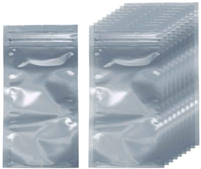 HARFINGTON 30pcs Antistatic Bags 2.8 x 5.5 Double-Layer Anti Static Resealable ESD Shielding Bag for GPU Hard Drive HDD SSD LED Lights Electronic Device, Semi-Transparent Dark Grey
