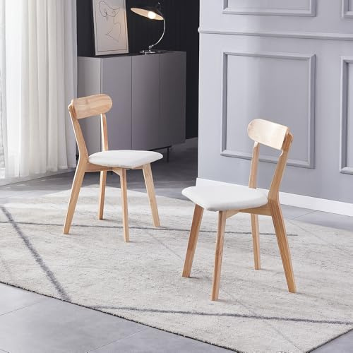 DZOVAD Wood Dining Chairs Set of 2, Farmhouse Kitchen Chairs Set, 100% Natural Solid Wood Material, FSC-Certified (Wood-pad, 41.5L x 41.5W x 77.5H)