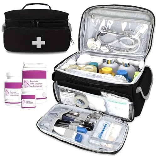 Bolsa de primeros auxilios, bolsa médica de 11x8x7 pulgadas con asa y múltiples compartimentos, organizador de medicinas de viaje de gran capacidad, organizador de pastillas para el hogar, medicina d