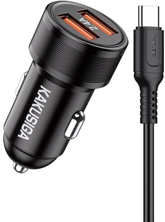 Caricabatterie Adattatore Accendisigari per Auto Doppia Porta USB 5V 2.4A Con Cavo Type C 1 Metro - Nero