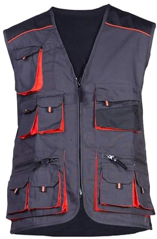 Veste de travail sans manche homme, multipoches, gilet, noir orange,58
