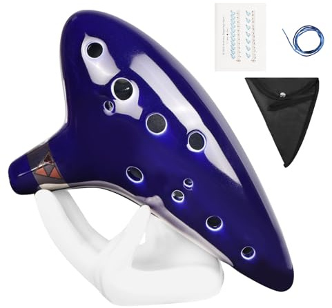 Mr.Power Ocarina a 12 fori, flauto in do contralto, occarina in ceramica blu/argilla, ispirata al tempo, con borsa e libro di canzoni, regalo per principianti, fan di Zelda, strumenti musicali
