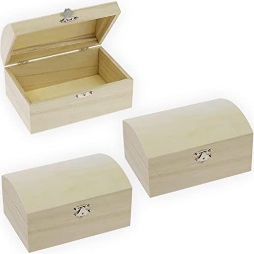 miimago | 3-er SPARSET | Kleine Holzkiste mit Deckel und Metallverschluss | 16,5 x 11 x 8,5 cm | Schatzkiste Schatztruhe Box klein Geschenkbox | Geschenk für Geburtstag Aufbewahrungsbox Holz Holzbox