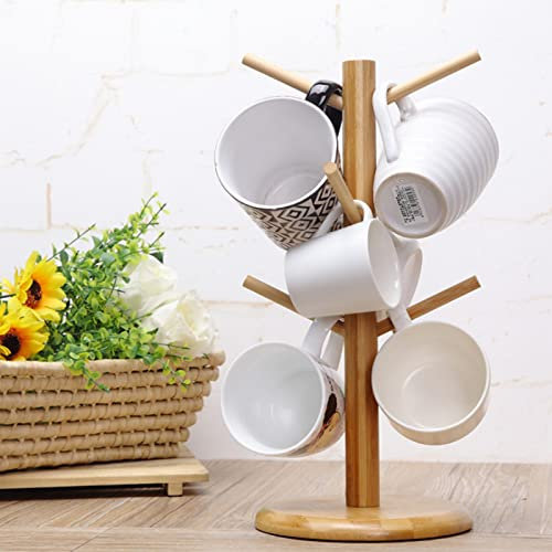 Esteopt Tassenhalter,Becherhalter aus Holz coffee cup organizer tassenständer küche coffee mug rack Holz Tassen Halter becherhalter tisch coffee mug holder mit 6 Haken (Hölzernes)