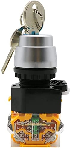 TPUOTI LA38-11Y/2 LA38-20Y/3 22 mm Knaufwähler, Drehverriegelung, Schlüsselschalter, 2 3 Positionen, 1NO1NC 2NO mit 2 Schlüssel, Verriegelungsdruckknopfschalter (Farbe: 1NO1NC) (Farbe: 2 Positionen)