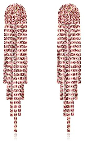 Clearine Pendientes de Novia con Borla para Mujer, Brillantes Cristales de Strass, Largos, Colgantes, Estilo Bohemio, 0.6 pollici x 3.3 pollici, Cristal