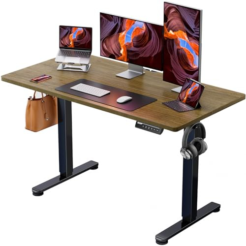ErGear Escritorio Elevable Eléctrico, Mesa Ajustable en Altura 120x60 cm, Mesa de Oficina con Panel Inteligente de 4 Memorias, Escritorio con Gancho para Mochila y Tablero Ensamblado (Espresso)